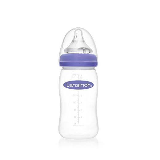 Lansinoh Momma Breastmilk Feeding Bottle with NaturalWave Nipple, 1 Count, 8 Ounce, Medium Flow Nipple, Soft Silicone Nipple, Collapse Resistant, Anti-Colic, BPS and BPA Free