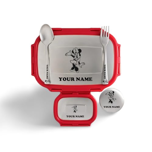Image of ncgifts Personalized Lunch Box | Customized Tiffin | Personalized Stainless Steel Lunch Box | Your Child's Name and Favourite Character Engraved | for Scholl Students (Red)