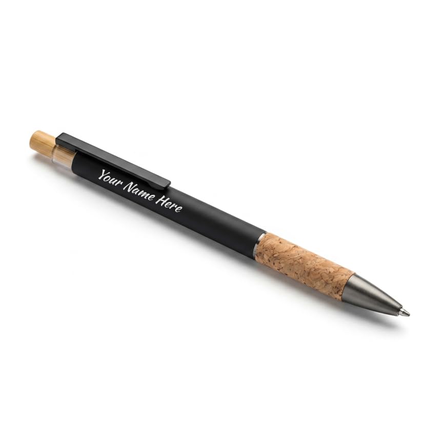 Image of Kajri Gifts Customized Pen With Name Luxury Ballpoint Customised Pen With Name Black And Gold Body Personalized Gift For Professionals Doctor Advocate And Graduates (Cork Black)