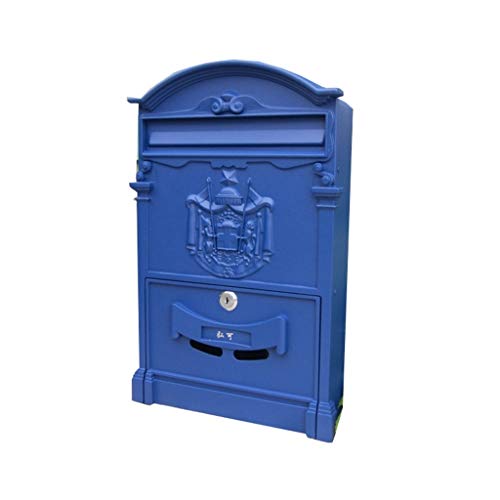KONGY Boîte Aux Lettres, Fixé au Mur Boites Aux Lettres Verrouillable Rétro Acier Galvanisé Imperméable Grande Capacité Boîte Aux Lettres Boites Aux Lettres sur Pied (Couleur : Bleu)