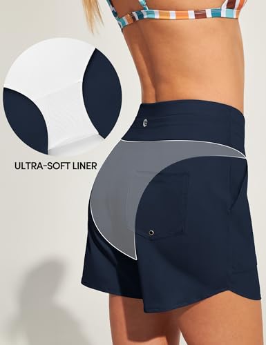 Image of IUGA Womens 5 inch Swim Board Shorts Stretchy High Waisted Beach Shorts for Women Quick Dry UPF 50+ Swimsuit Bottoms with Liner