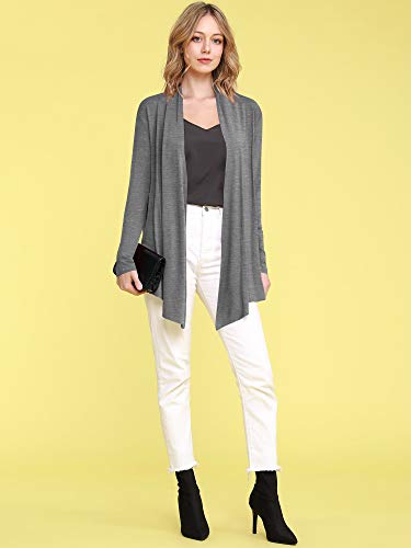 Image of Lock and Love Women's Draped Front Open Asymmetrical Cardigan - Casual Long Sleeve Lightweight Duster