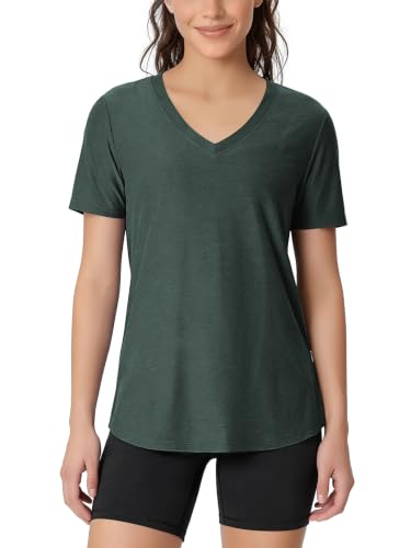 Image of ODODOS Women's Short Sleeve Performance V-Neck Tunic Tops, Ultra Soft odSTRATUM Tech Tee, Side Slit Relaxed T-Shirts