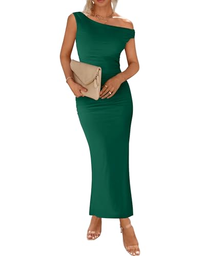 Image of BTFBM 2026 Summer Wedding Guest Dresses for Women One Shoulder Bodycon Ruched Mesh Formal Cocktail Spring Fall Maxi Dress