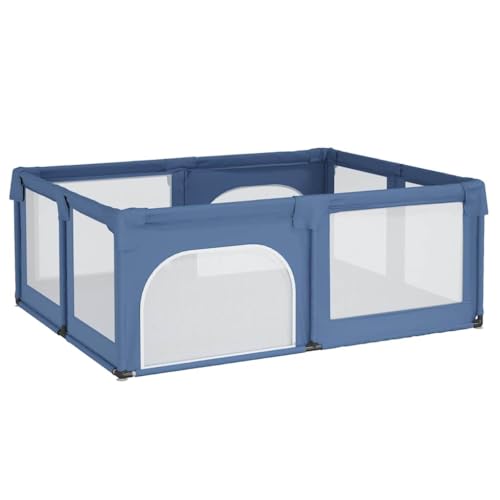 Parc pour bébé bleu clair en tissu Oxford avec 2 portes intégrées - 3