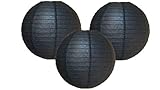 Pack of 3 Round Paper Lanterns Lamp Wedding Birthday Party Decoration (Black, 4'/10CM)