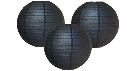 Pack of 3 Round Paper Lanterns Lamp Wedding Birthday Party Decoration (Black, 10"/25CM)