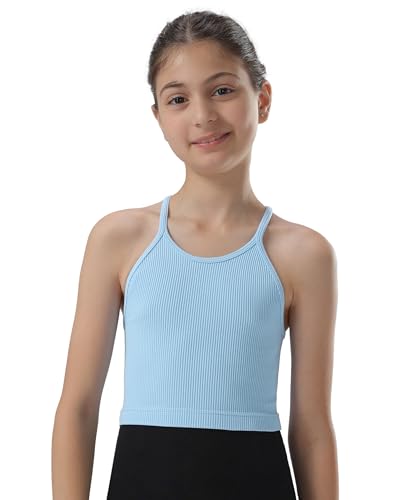 Attifall Girls Ribbed Crop Tank Top Pack Seamless Racerback Cami Tanks for Teen Girl Dance Athletic Cropped Tops2