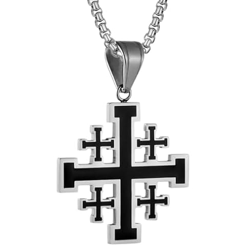 Rofusn Crusader Jerusalem Cross Pendant Necklace: Stainless Steel Cross Biker Necklace Chain for Men Women Cover