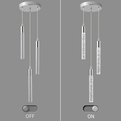 Moderna lámpara colgante de isla de cocina LED cromo de 3 luces para iluminación interior 6