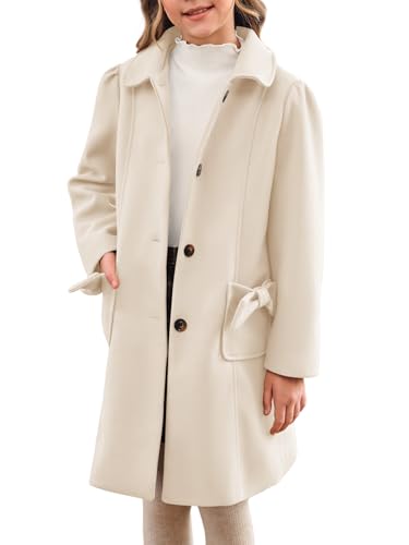 Meikulo Girls Single Breasted Dress Coat Kids Winter Outerwear Jackets Bowknot Pockets 5-14 Years2