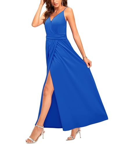 Image of Newshows Women's 2026 Spring Summer Maxi Dress Oversized Boho V Neck Spaghetti Strap Casuales Beachy Vacation Outfits Long Midi Dresses Trendy(Cerulean Blue, S)