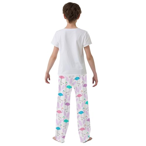 Colorful Flamingo Feather Boys Long Pants Soft Trousers Elastic Waist Kids Lounge Bottoms with Pockets S-XL3