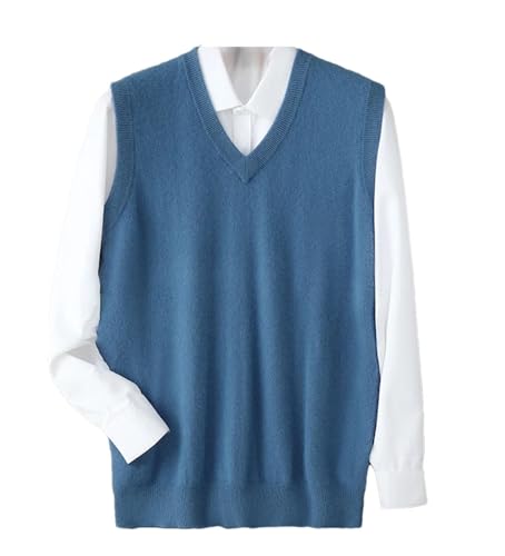 Men's Cashmere Sweater Pullover V-Neck Sleeveless Vest Winter Solid Color Warm Off-Shoulder Knitted Sweater