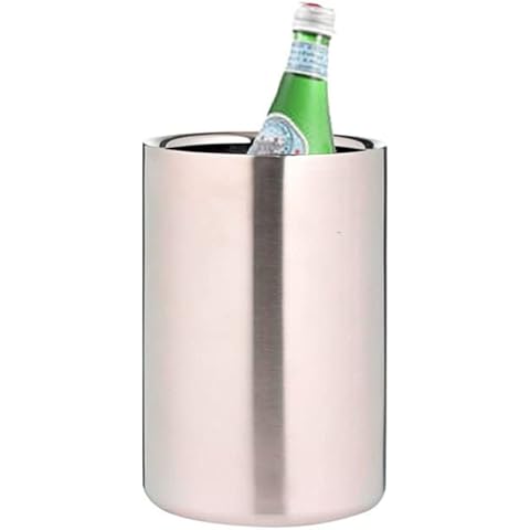 VG® High Quality Brushed Premium Stainless Steel Double Wall Wine Bottle Holder Cooler Stylish & Elegant Party Barware Keeps Wine Chilled Fits Most Standard Wine Bottles Matt Finish 12 cm W X 18 cm H Cover