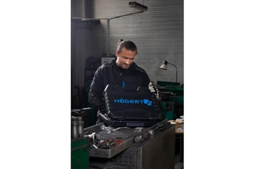 Högert Technik Zestaw narzędzi 222-częściowy, klucz nasadowy i zestaw bitów 1/4" & 3/8" i 1/2", stal CRV, klucz pierścieniowy widełkowy, DIN 3124, w walizce stalowej