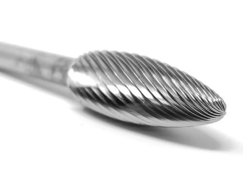 1/2" Cut Diam, 1-1/4" Cut Length, 1/4" Shank Diam, Flame, Single Cut Burr, Carbide, Radius End, 3-1/4" OAL, Industry Spec SH-5