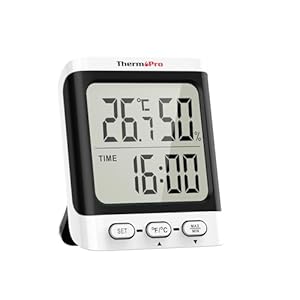 ThermoPro TP152 Hygrometer binnenthermometer, desktop, digitale babykamerthermometer met temperatuur- en vochtigheidsmonitor, nauwkeurige luchtvochtigheidsmeter, kamerthermometer met klok