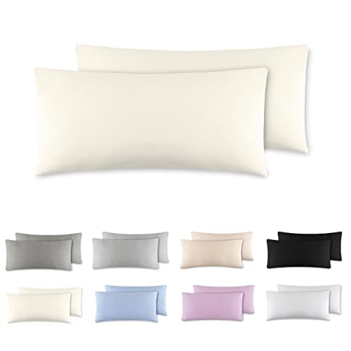 VelvetHome Lot De 2 Taies d'oreiller 40x80 cm | 100% Coton | Jersey | 165gsm | Doux Housse de Coussin 40 x 80 cm | Écru Cover