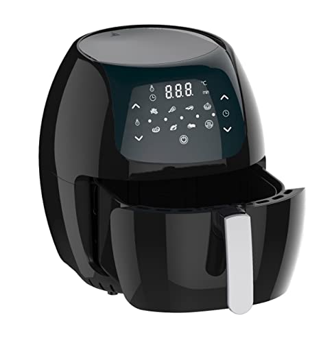 Freidoras de aire caliente eléctricas sin aceite, cesta antiadherente, silenciosa, sin BPA, apagado automático, negro