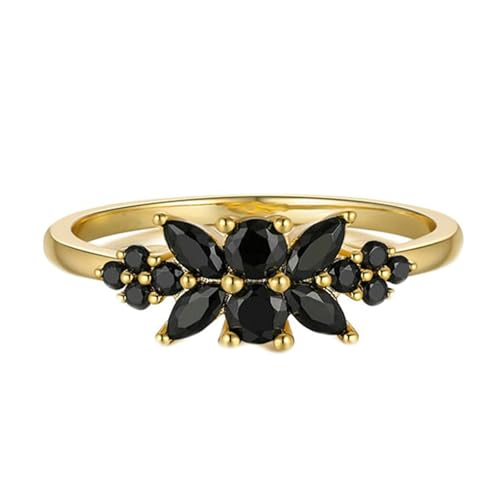 Stfery Bague vintage en or jaune 9 K/14 carats avec pierres précieuses en or véritable, onyme noir ~ x bague de mariage pour femme, 6, Or jaune, Onyx