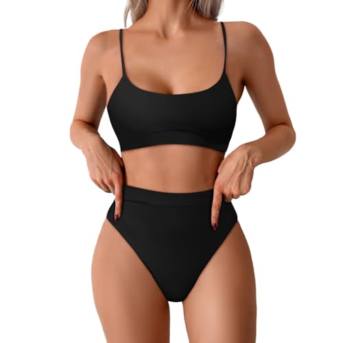 Maillot de bain femme 2 pieces avec effet push up et culotte taille haute enveloppante
