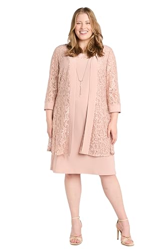 Image of R&M Richards Women's Embellished Sequin Lace Jacket and Shift Dress with Necklace for Mother of the Bride & Cocktail Party