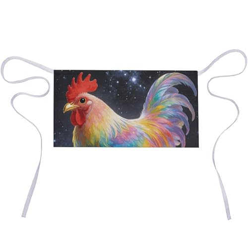 FekiLoot Rooster Half Waist Apron With 3 Pockets Durable Costume Server Apron with Long Waist Strap Oxford Fabric Half-body Aprons Waterproof Cleaning Waiter Aprons for Women Men