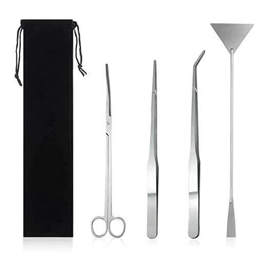 Ksvaye 4 in 1 Forbici Acquario Attrezzi per Acquario in Acciaio Inox Kit Terrarium Kit Pulizia Acquario con Pinzette Forbici Spatola per l'acquario Landscaping e Piante Acquatiche