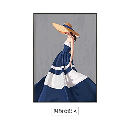 Lienzo decorativo de chica con vestido azul, impresión mural de alta definición, 50x70 cm 2