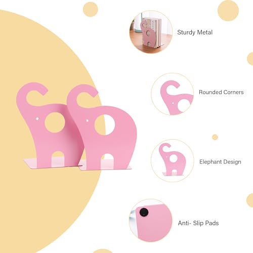 Image of oddpod Elephant Metal Bookends for Office Decor /Book Shelf /Living Room /Home Decor 1352 8.5 inch - Pink