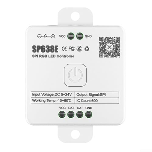 Honseadek Contrôleur LED RVB adressable DC5V-24V avec musique et effets de couleur DIY via l'application smartphone pour système de contrôle de groupe de bande lumineuse blanc (SP63AE)