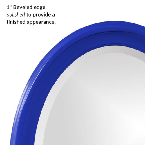 Image of Howard Elliott Collection George Oval Glossy Royal Blue Wall Mirror, Oval Bevelled Hanging Wood Framed Vanity Mirrors for Home Decor, Living Room, Bathroom, Bedroom, or Hallway, 25 x 33 Inch