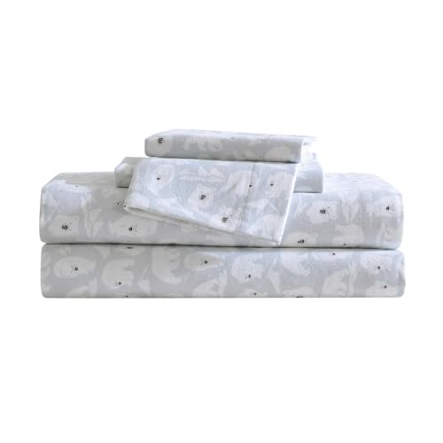 Image of Eddie Bauer - Flannel Sheets Twin Size, Anti-Pilling & Wrinkle Resistant Cotton, Touchably Soft for All-Season Comfort - Bed Sheets with Matching Pillowcase & Fitted Sheet (Explorer Bears Grey)