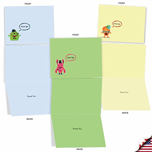 Image of The Best Card Company - Thank You and Gratitude Cards (Box of 10), All Occasions Note Cards, Stationery Set 4 x 5.12 inch- Hipster Monsters M2974
