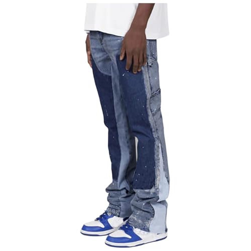 Jean denim tendance empileur color-block pour homme pantalon stretch ajusté