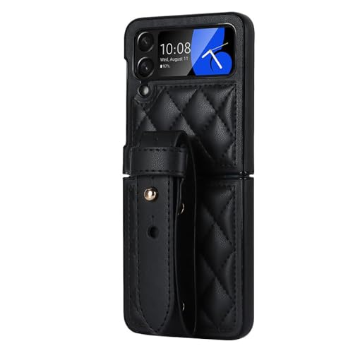 Étui en cuir de luxe pour Samsung Galaxy Z Flip 5 avec dragonne chic