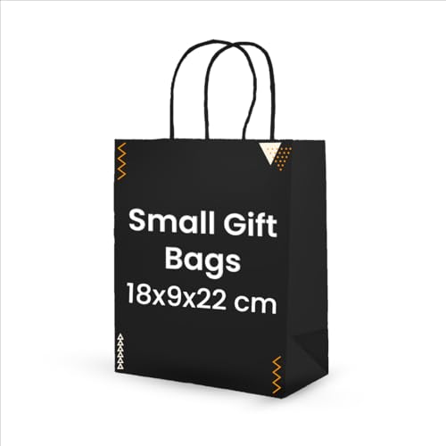 Nationwide Paper Kids Party Bags 25 Birthday Small Gift Bags with Twist Handles for Treat Favours, Black-18x9x22cm