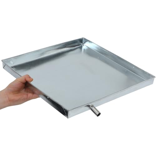 Image of Housoutil Air Conditioner Drip Pan, Galvanized Iron AC Drip Tray, Square Window AC Drain Tray, Condensate Catch Basin, Metal Split Water Catcher for Leakage Protection Outdoor Indoor Unit -15.72 Inch