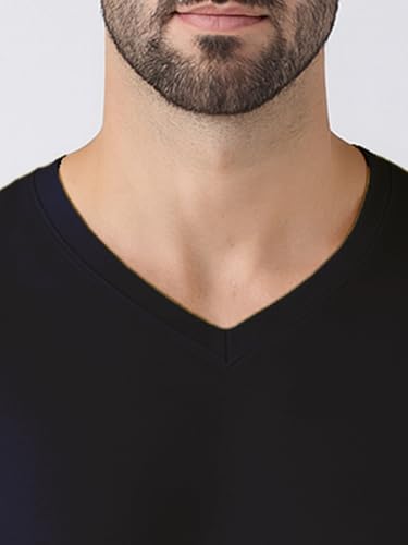 Image of Friskers Men's V-Neck Short Sleeves Cotton T-Shirt - Casual T-Shirt, Regular Fit