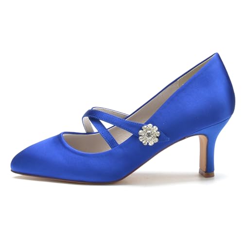 Women Closed Toe Wedding Satin Shoes Mid Toe Bridal Shoes Heel Crisscross Strap with Rhinestone Sandles2