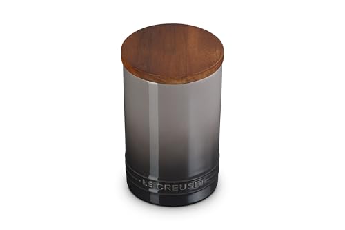 Image of Le Creuset Signature Large Salt Cellar and Storage Canister with Wood Lid, 26 oz., Oyster