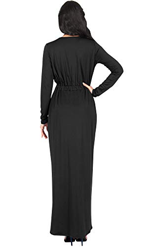 KOH KOH Petite Womens Long Sleeve Full Length V-Neck Sexy Wrap Empire Waist Formal Winter Fall Cocktail Wedding Evening Gown Gowns Maxi Dress Dresses, Black S 4-6