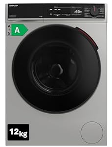 Sharp ES-WNFB214CADA-DE Waschmaschine, 12 kg, Energieklasse A, 1400 U/min, Inverter Motor, AquaStop, WiFi App-Steuerung, Dampf-Funktion, Schnellwaschgang, Espresso Gray