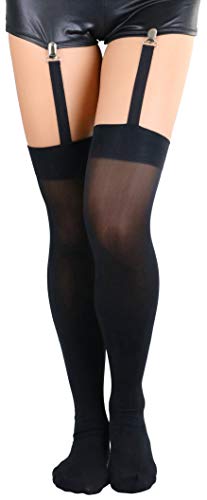 Image of ToBeInStyle Women's Opaque Closed Toe Thigh Highs With Attached Garters