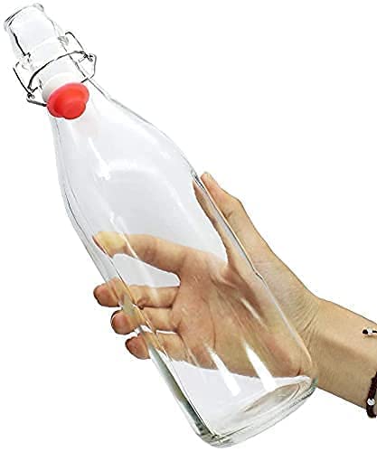 Image of Flip Top Glass Water Bottle Pack of 3, 1 Liter Clear, Airtight & Leak Proof Swing Cap Bottle with Stopper for Beverages Oil Soda Beer Juice Kombucha Milk, 1000ml Fridge Water Bottles
