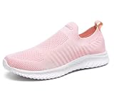 Inov Paris - Zapatillas de running ligeras de malla, slip-on transpirables para mujer, rosa, suela blanca