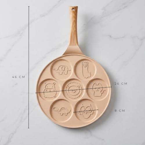 Miniatura 3 de Erreke Sarten Para Tortitas, Frigideira Panquecas, Todo Tipo De Cocinas E Inducción, Doble Capa Antiadherente Diseño Animalitos, Mango Tacto Suave, 7 Tortitas O Crepes, 26 Cm Color Beige