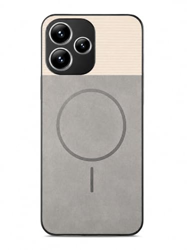 Image of Bintage Mac Safe Design Hard Slim Back Case | Soft Border Camera Protect | Dual PU Leather Finish Back Cover Compatible for Mi REDMI 12 4G - White & Grey