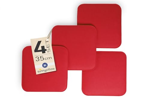 sunnypillow 4er Set Sitzkissen Filz Stuhlkissen quadratisch 35 x 35 cm - gemütliche Filzkissen für Bank und Stuhl in Haus und Garten - Indoor/Outdoor - Polster Stuhlauflage, Sitzauflage - Kissen Rot